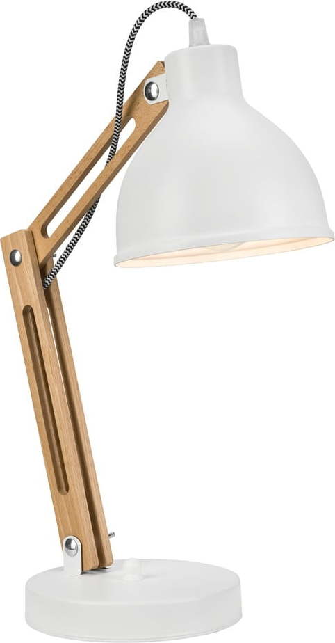 Bílo-hnědá stolní lampa s kovovým stínidlem