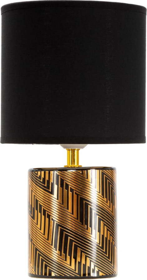Keramická stolní lampa s textilním stínidlem v černo-zlaté barvě (výška 28 cm) Glam Dark – Mauro Ferretti Mauro Ferretti