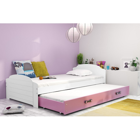 Dětská postel LILI s výsuvným lůžkem 90x200 cm - bílá Růžová BMS